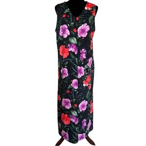 Vintage Stan Herman Hawaiian Tropical Floral Sleeveless Maxi Dress Size Large